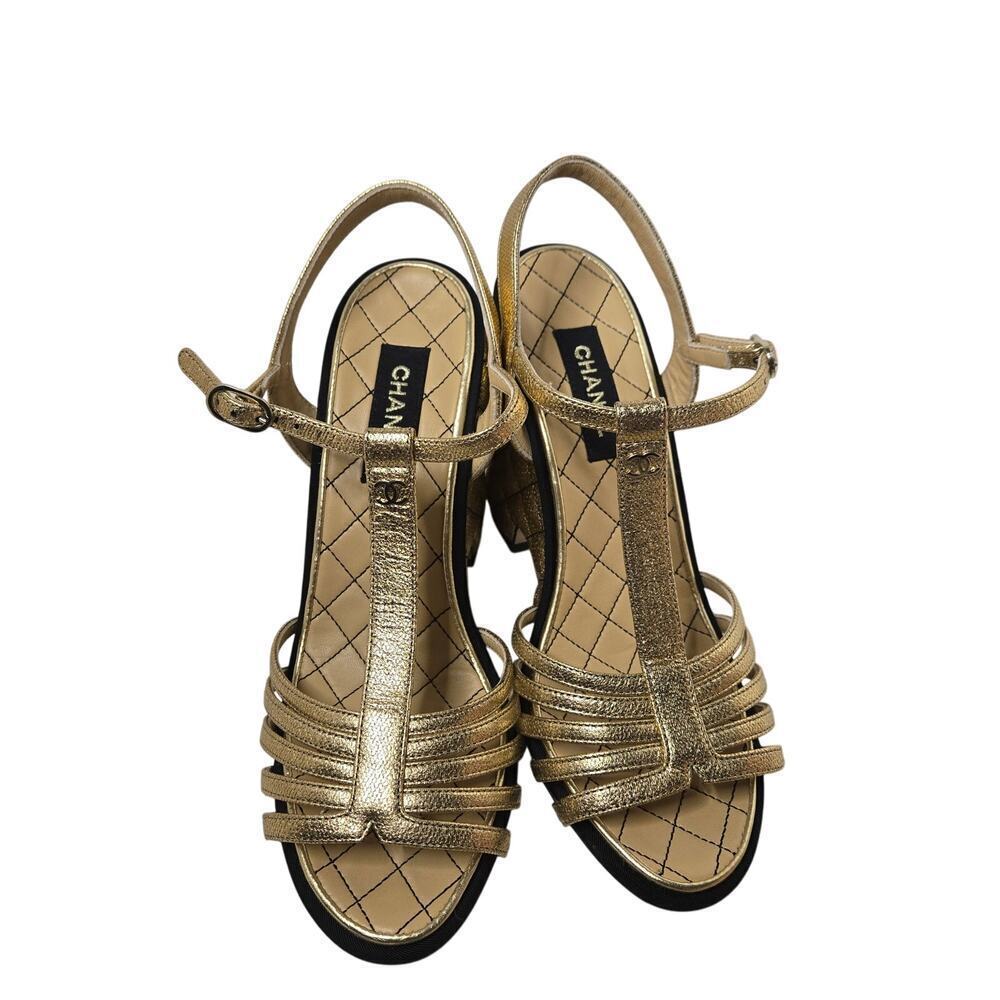 Chanel  Laminated Goatskin Quilted Wedge Sandals Size 38 - Picture 7 of 13